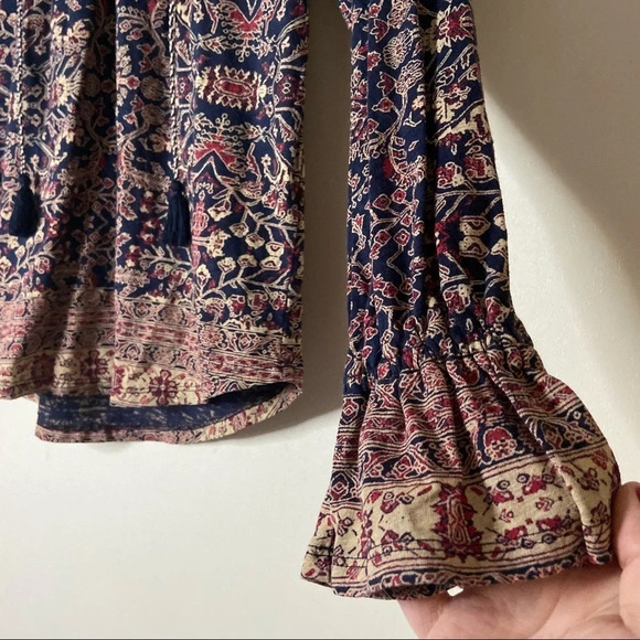 Boho Floral Blouse Ethereal Chic Top Whimsigoth Sleeve Blouse Tie Neck XS - Picture 4 of 8